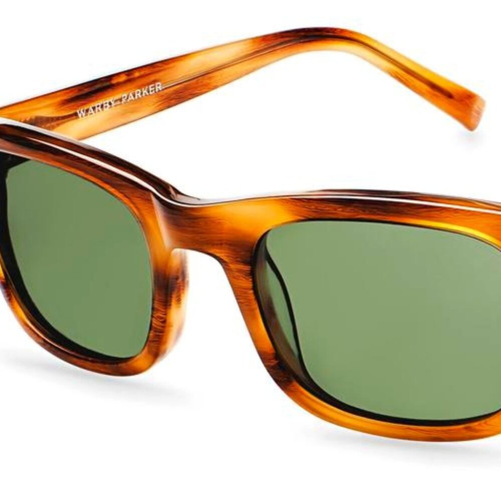 Warby Parker Aldous-270 Sunglasses; Striped Brown Acetate, Dark Green-Black Lens
